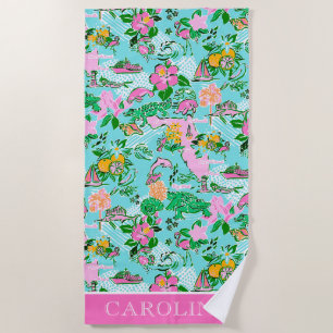 Toalha De Praia Flórida Map Preppy Palm Beach Pattern Impressão