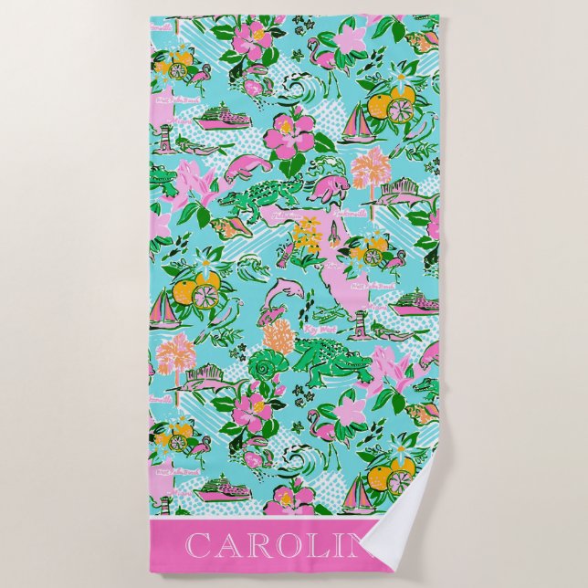 Toalha De Praia Flórida Map Preppy Palm Beach Pattern Impressão (Frente)