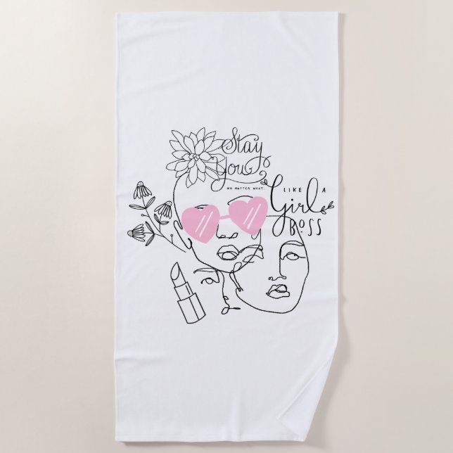 TOALHA DE PRAIA FLOWY LADY LINE ART COM CITAÇÃO (Frente)