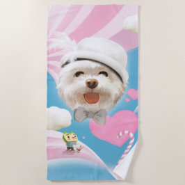 Toalha De Praia Fluffy Dog com White Hat