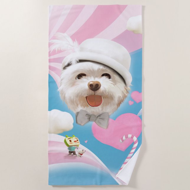 Toalha De Praia Fluffy Dog com White Hat (Frente)