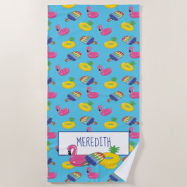 Toalha De Praia Flutuações de Piscina Azul Brilhante Personalizada