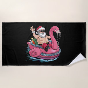 Toalha De Praia Flutuador Flamingo Natal de Santa no Verão de Julh