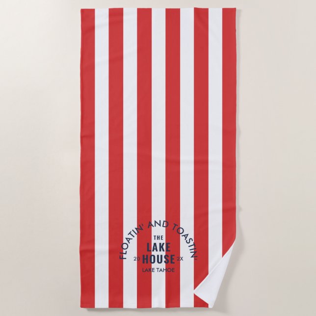 Toalha De Praia Flutuando E Brindando Com Lake House Red Stripe (Frente)