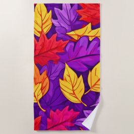 Toalha De Praia Folhas de Cartoon Vivas: Roxo, Amarelo, Vermelho