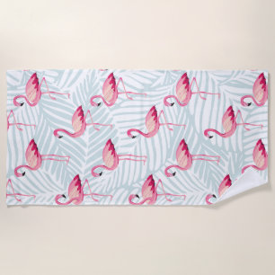 Toalha De Praia Folhas de Flamingo e Palma Rosa - Bonitas
