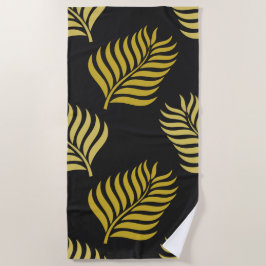 Toalha De Praia Folhas de ouro sobre fundo preto
