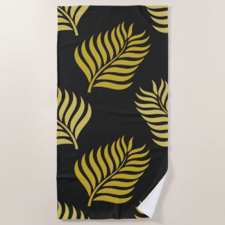 Toalha De Praia Folhas de ouro sobre fundo preto