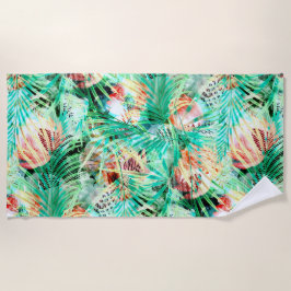 Toalha De Praia folhas de palma, tropicais, botânicas, coloridas