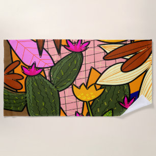 Toalha De Praia Folhas e flores abstrato tropicais