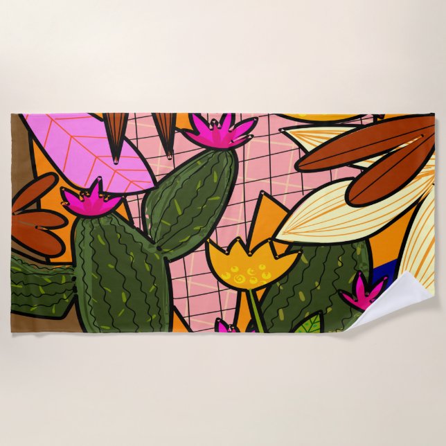 Toalha De Praia Folhas e flores abstrato tropicais (Frente)