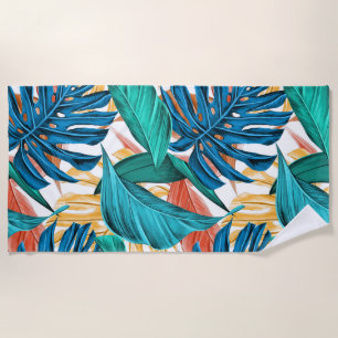Toalha De Praia Folhas tropicais coloridas, design de padrão exóti