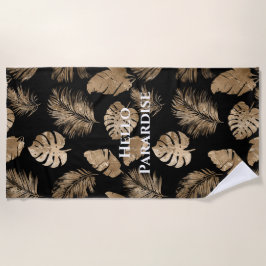 Toalha De Praia Folhas tropicais Douradas chic Black