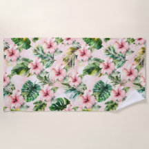 Folhas Tropicais Rosa Hibiscus Floral