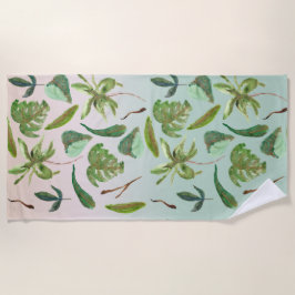 Toalha De Praia Folhas Verdes Tropical Gold
