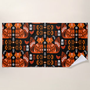 Toalha De Praia Folk Art Fox E Hen