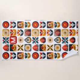 Toalha De Praia Folk Floral Summer Vibes - Monograma Personalizado