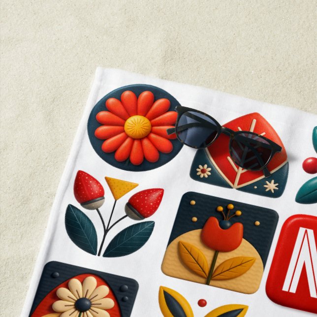 Toalha De Praia Folk Floral Summer Vibes - Monograma Personalizado (In Situ)