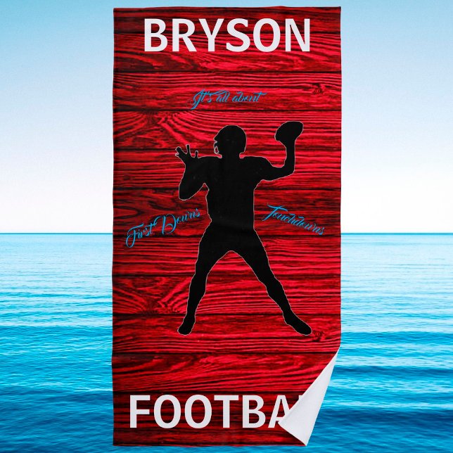 Toalha De Praia Football First Down Touchdown Red Wood Beach Towel (Criador carregado)