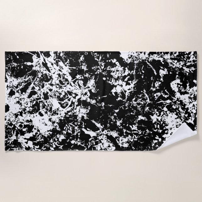 Toalha De Praia Formação de gelo Abstrato a preto e branco (Frente)