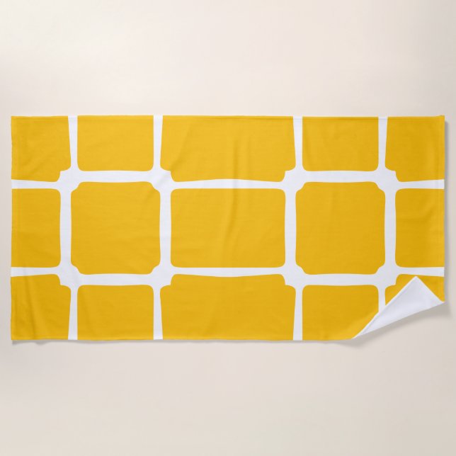Toalha De Praia Formas Amarelas Quadrados Negros Assimétricos (Frente)