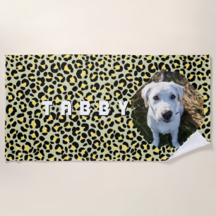 Toalha De Praia Foto de Cão Preto Amarelo-Leopardo Personalizada