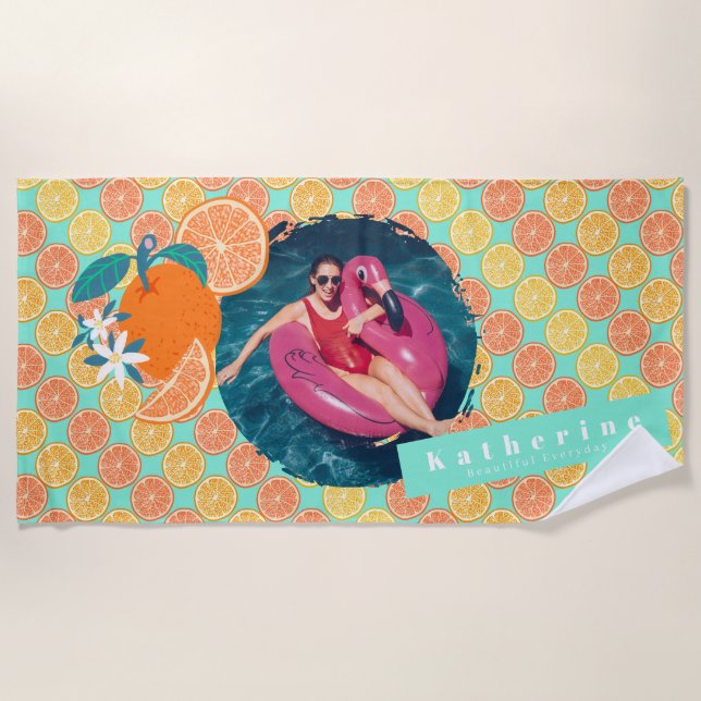 Toalha De Praia Foto do Teal Azul Orange Summer (Frente)
