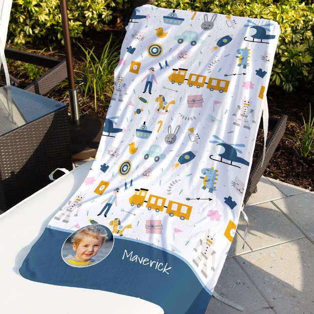 Toalha De Praia Foto e nome do Menino, Padrão de Crianças Bonitas, (Criador carregado)