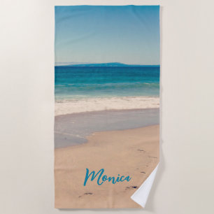 Toalha De Praia Foto Personalizada Aqua Verde Água