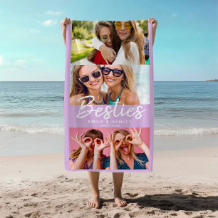 Toalha De Praia Foto Personalizada BFF Amigos Moderno Lilac Divert