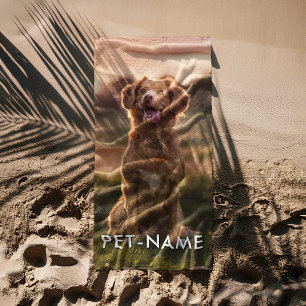 Toalha De Praia Foto Personalizada Com O Nome Do Seu Cachorro