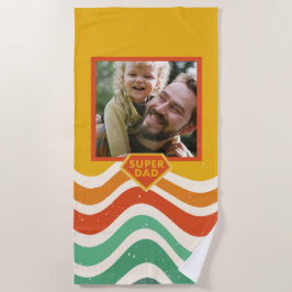 Toalha De Praia Foto personalizada do Super Pai com ondas retrorre