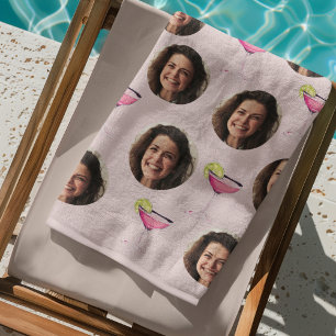 Toalha De Praia Foto Personalizada Rosto & Coquetel Rosa Persona