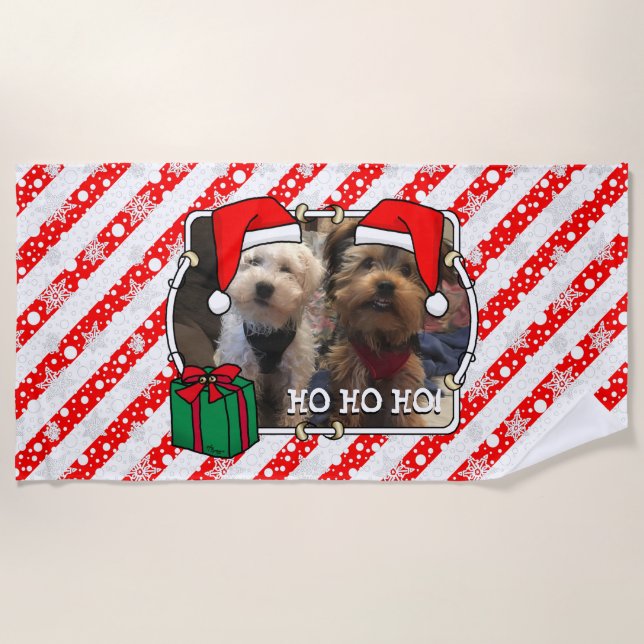 Toalha De Praia Foto personalizada Santa Hat Pet HO HO (Frente)