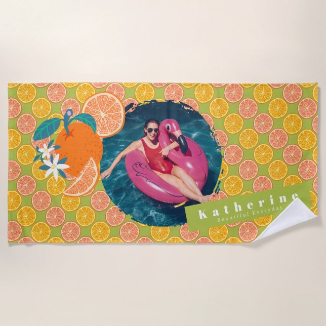 Toalha De Praia Foto Verde Orange Summer (Frente)