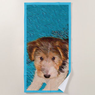 Toalha De Praia Fox Terrier Puppy Painting - Arte Original De Cão