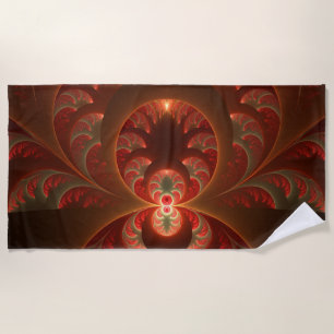 Toalha De Praia Fractal vermelho-laranja abstrato moderno e lumino