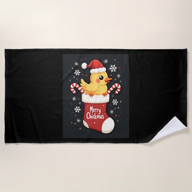 Toalha De Praia Frango de Natal feliz (Frente)