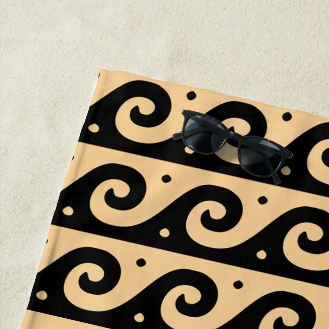 Toalha De Praia Fret Grego, Padrão de Onda Mediterrânica, Castanho (In Situ)