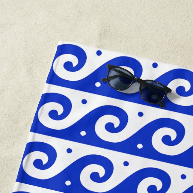 Toalha De Praia Frete Grego, Padrão de Onda Mediterrânica, Azul (In Situ)