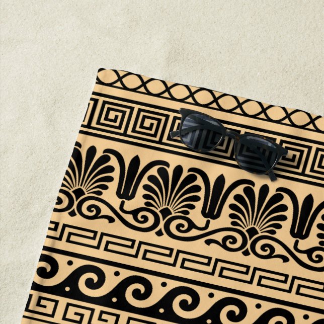 Toalha De Praia Frete Grego, Padrão Mediterrânico, Castanho (In Situ)