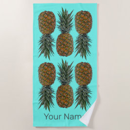 Toalha De Praia Fruta de abacaxi Retro Vegan e Vegetariana