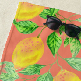 Toalha De Praia Fruta de limão amarela e cor-de-rosa
