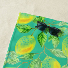 Toalha De Praia Fruta de limão, cor verde-turquesa amarela