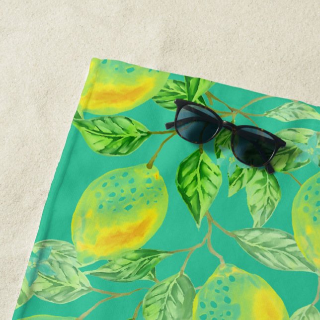 Toalha De Praia Fruta de limão, cor verde-turquesa amarela (Criador carregado)