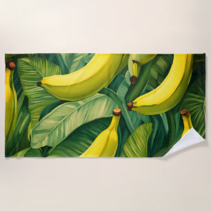 Toalha De Praia Frutas de Banana e Folhas Clima Tropical