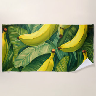 Toalha De Praia Frutas de Banana e Folhas Clima Tropical