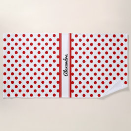 Toalha De Praia Fundo Branco Vermelho Bolinhas Chic