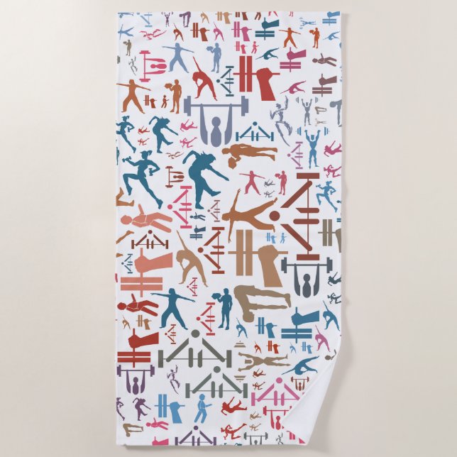 Toalha De Praia Fundo dos símbolos relacionados com a malhação (Frente)