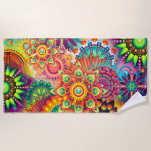 Toalha De Praia Funky Retro Pattern Abstrato Bohemian